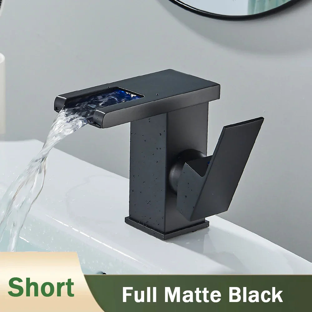 Black Waterfall Basin Faucet With Hydroelectric Mixer