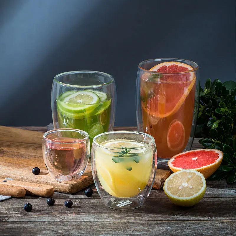 DecorBites™ Double Wall Borosilicate Glass Mug Set for Tea Coffee Juice Bar Drinkware