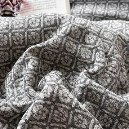 DecorBites™ Linen Cotton Jacquard Bedding Set with Duvet, Sheet, and Pillowcases