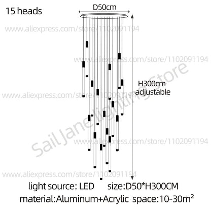 Modern Staircase Pendant Chandelier in Black or Gold