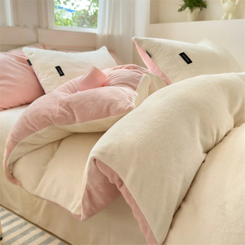 DecorBites™ Coral Color Blocked Velvet Single Duvet Cover for Winter