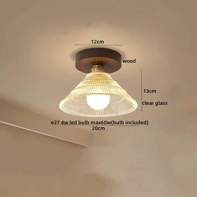 DecorBites™ Green Glass LED Ceiling Lamp Nordic Wood Copper Ceiling Lights