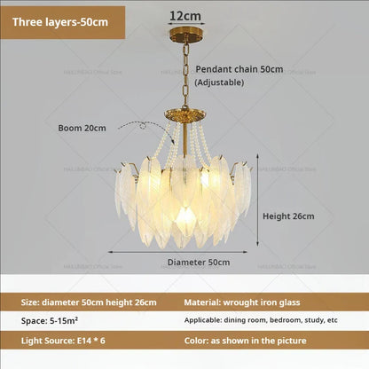 DecorBites™ Cream Wind Feather Pearl Crystal Chandelier for Luxury Living Room and Bedroom