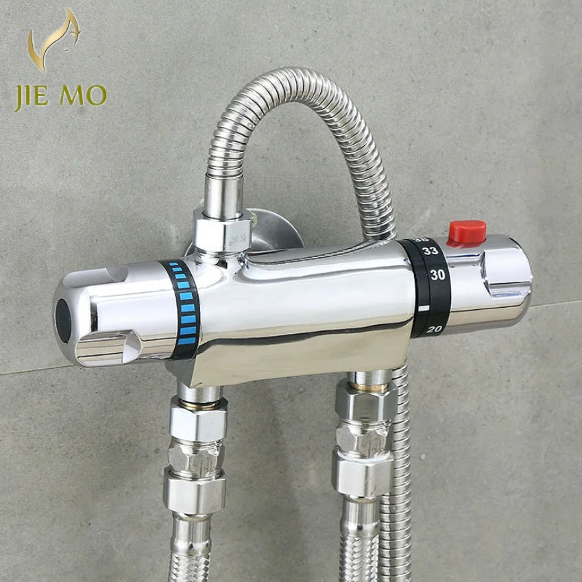 DecorBites™ Dual Handle Thermostatic Shower Faucet Mixer Valve, Wall Mounted Chrome