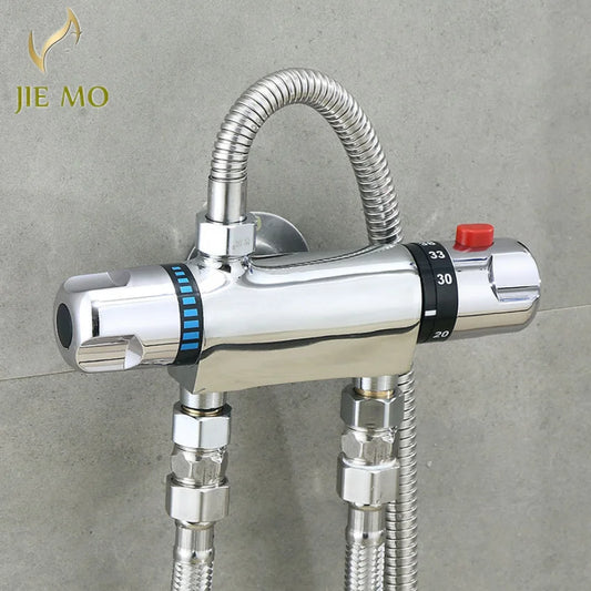 DecorBites™ Dual Handle Thermostatic Shower Faucet Mixer Valve, Wall Mounted Chrome