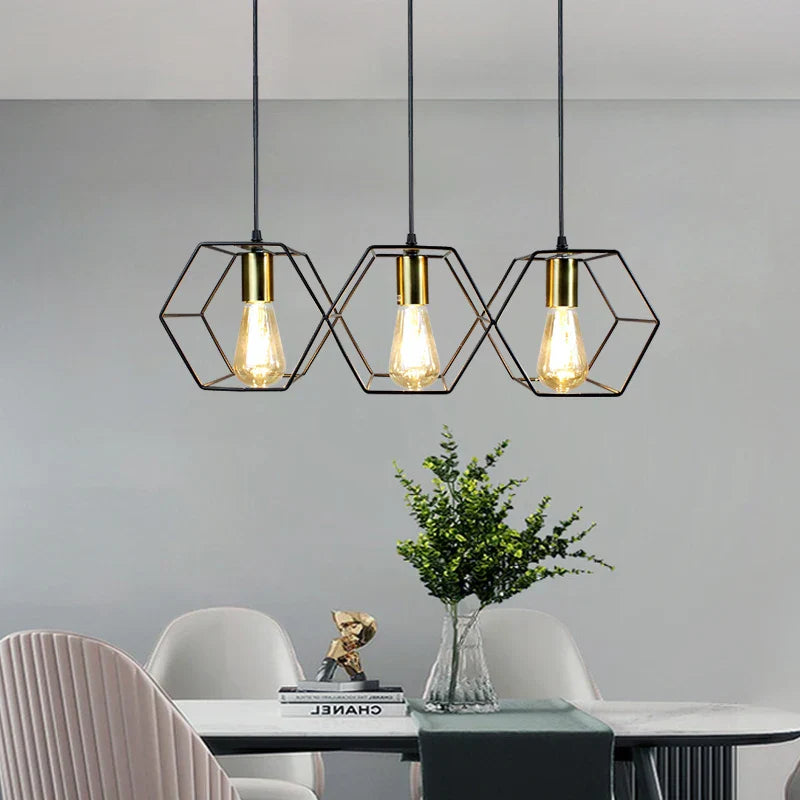DecorBites™ Geometric LED Chandelier: Modern Metal Frame Light for Dining Room or Bedroom