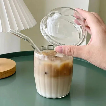 DecorBites™ Glass Cup with Lid, Straw, and Pink Bow Tie: Cute, Simple, High-Value Coffee Cup