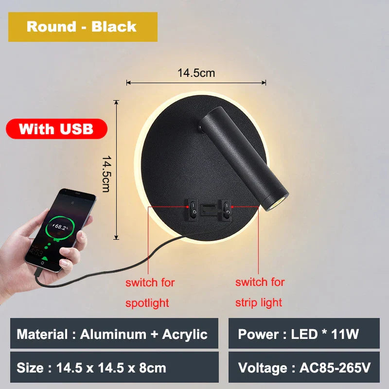 DecorBites™ Adjustable 10W Wall Light Sconce Lamp with Switch - Hotel Bedroom Study Reading