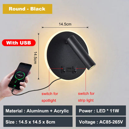 DecorBites™ Adjustable 10W Wall Light Sconce Lamp with Switch - Hotel Bedroom Study Reading