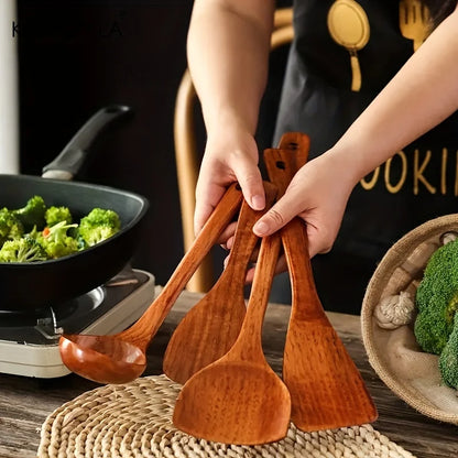 DecorBites™ 4-Piece Wooden Kitchen Utensil Set | Eco-Friendly Cooking Spoons and Spatula