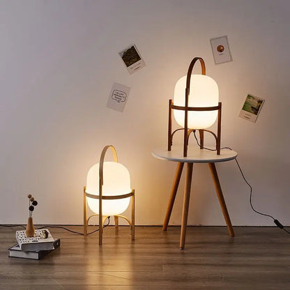DecorBites™ Japanese Style Glass Table Lamp with Wood/Metal Frame