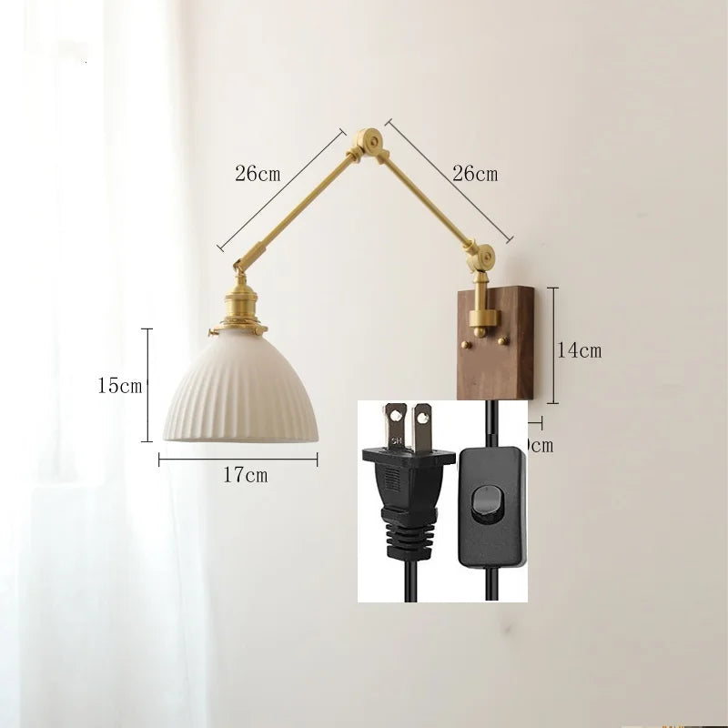 DecorBites™ Copper Wall Lamp with Pull Chain Switch, Nordic Design, LED Bulb, Ceramic Lampshade