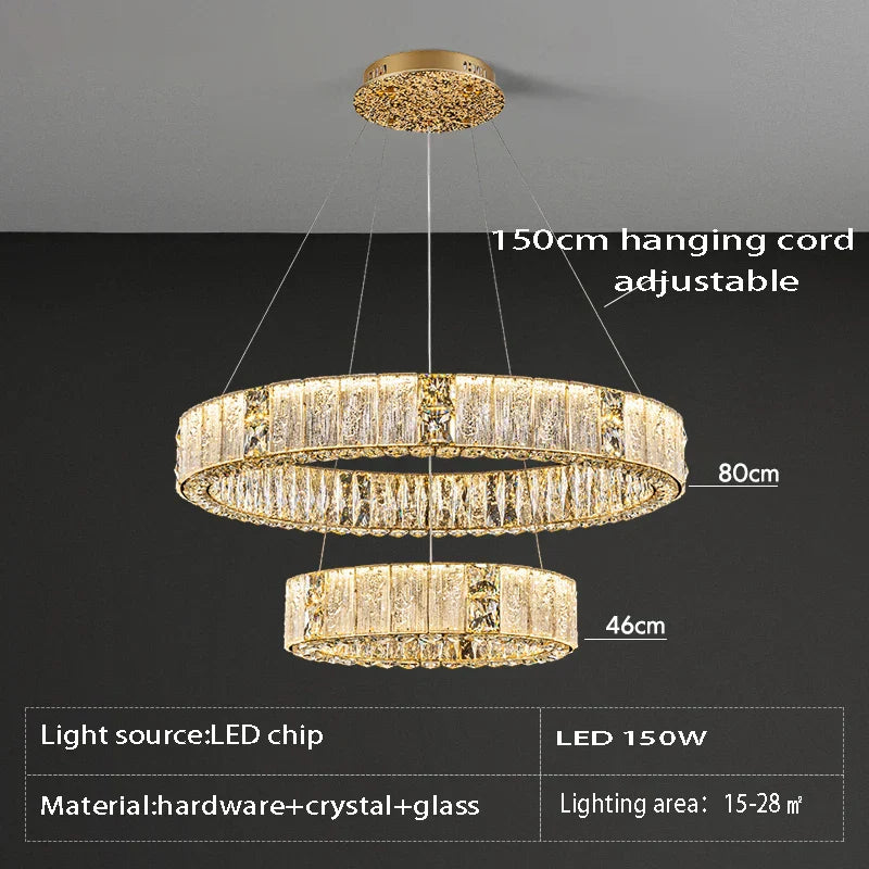 DecorBites™ Crystal Glass Chandelier: Big Round Luxury LED Ceiling Hanging Lamps for Home Decor.