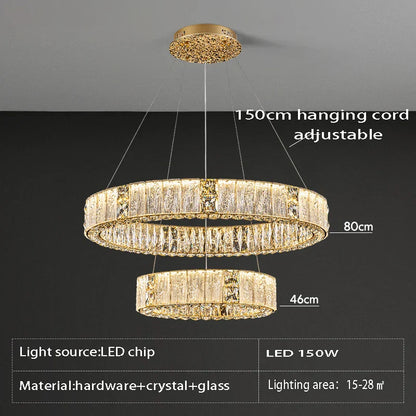 DecorBites™ Crystal Glass Chandelier: Big Round Luxury LED Ceiling Hanging Lamps for Home Decor.