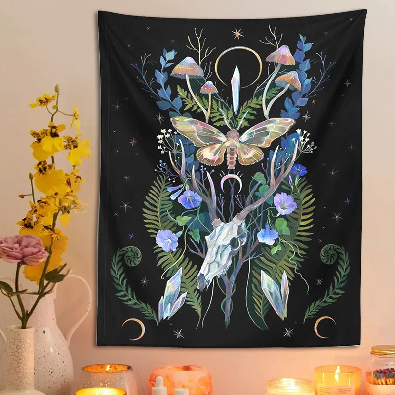 DecorBites™ Deer Skull Mushroom Moon Wall Hanging Psychedelic Tapestry Witchcraft Decor