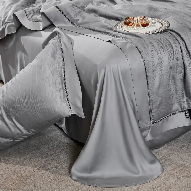 DecorBites™ Eucalyptus Fiber Jacquard Summer Quilt Set with Soft Silky Comforter, Sheet, Pillowcases