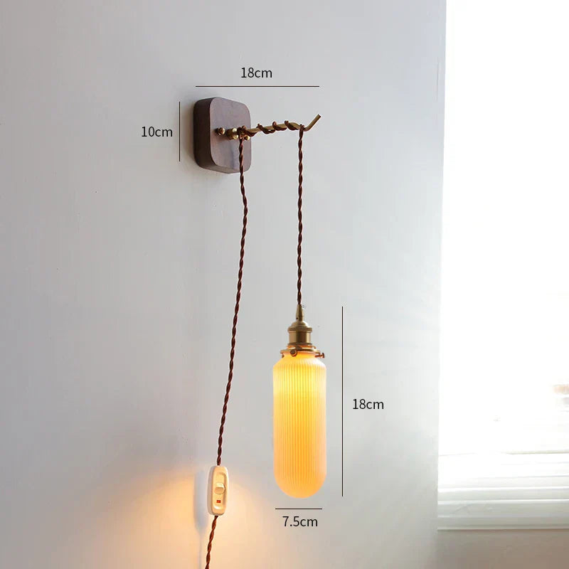 DecorBites™ LED Wall Sconce Modern Japan Style Ceramic Lampshade Wooden Base Light