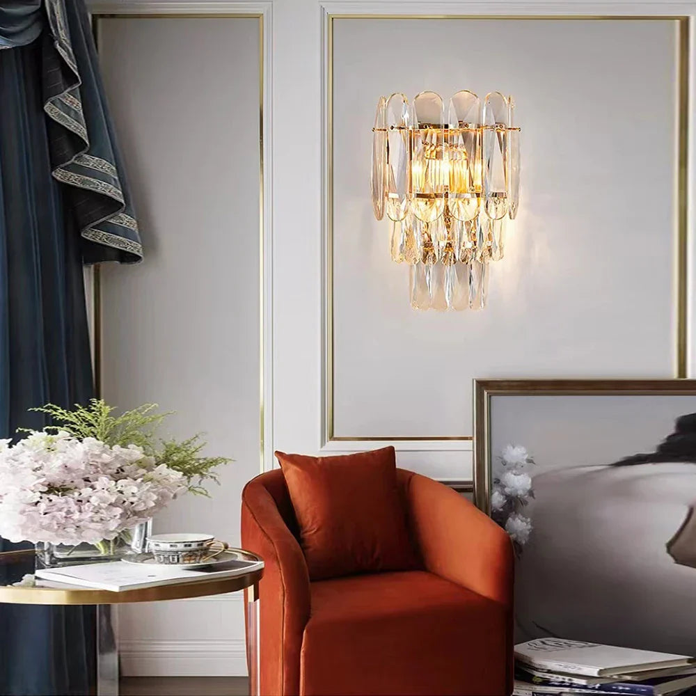 DecorBites™ Crystal LED Wall Lamp: Minimalist Luxury Lighting for Living Room TV Background