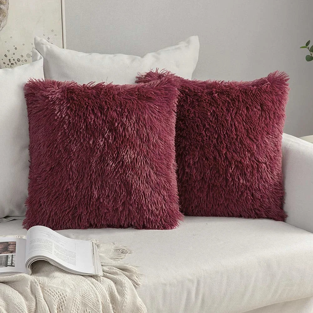 DecorBites™ Cozy Plush Fur Cushion Cover 43x43cm White Grey Sofa Decor Pillowcase