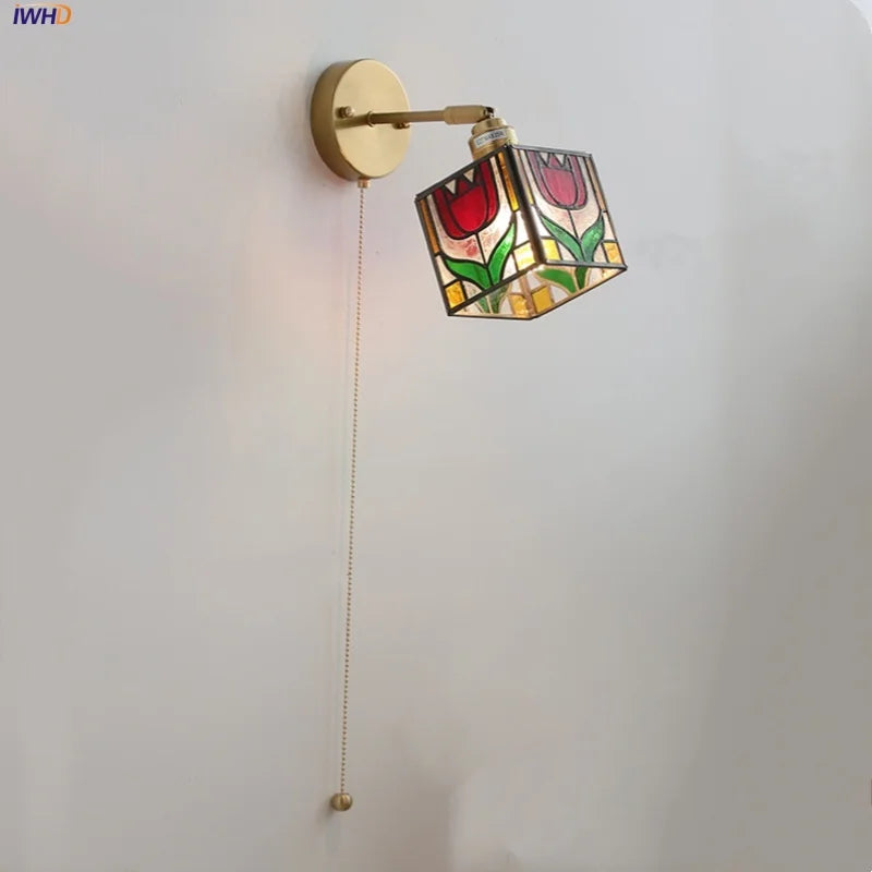 DecorBites™ Colorful Square Glass LED Wall Lights with Pull Chain Switch - Tiffany Style