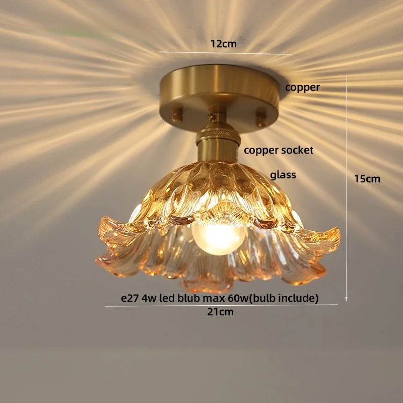 DecorBites™ Glass LED Ceiling Light for Living Room, Modern Copper Canopy, Nordic Style Fixtures