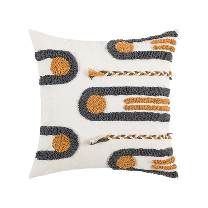 DecorBites™ Geometric Embroidered Cotton Canvas Cushion Cover Home Decor Boho Style