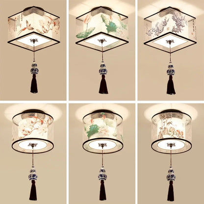 DecorBites™ Lotus Chinese Chandelier Ceiling Lamp Simple Corridor Painting LED Lighting