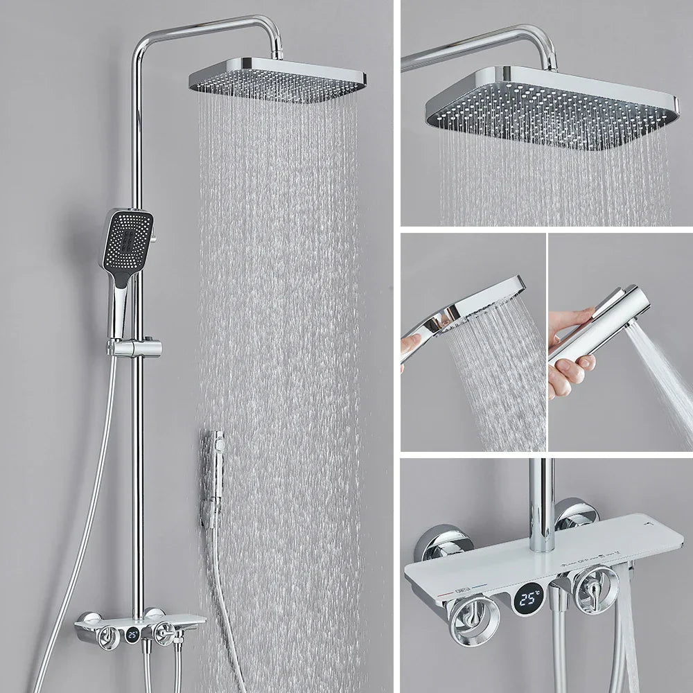 DecorBites™ Grey Thermostatic Digital Shower Faucet Set with Rainfall System