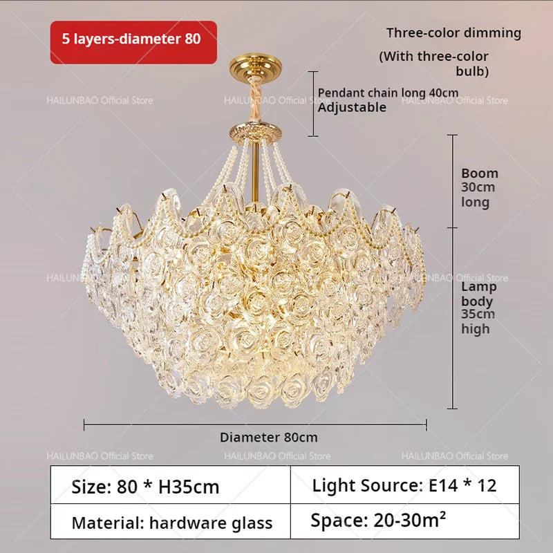 DecorBites™ French Chandelier Pearl Glass Rose 2024 Master Bedroom Lighting