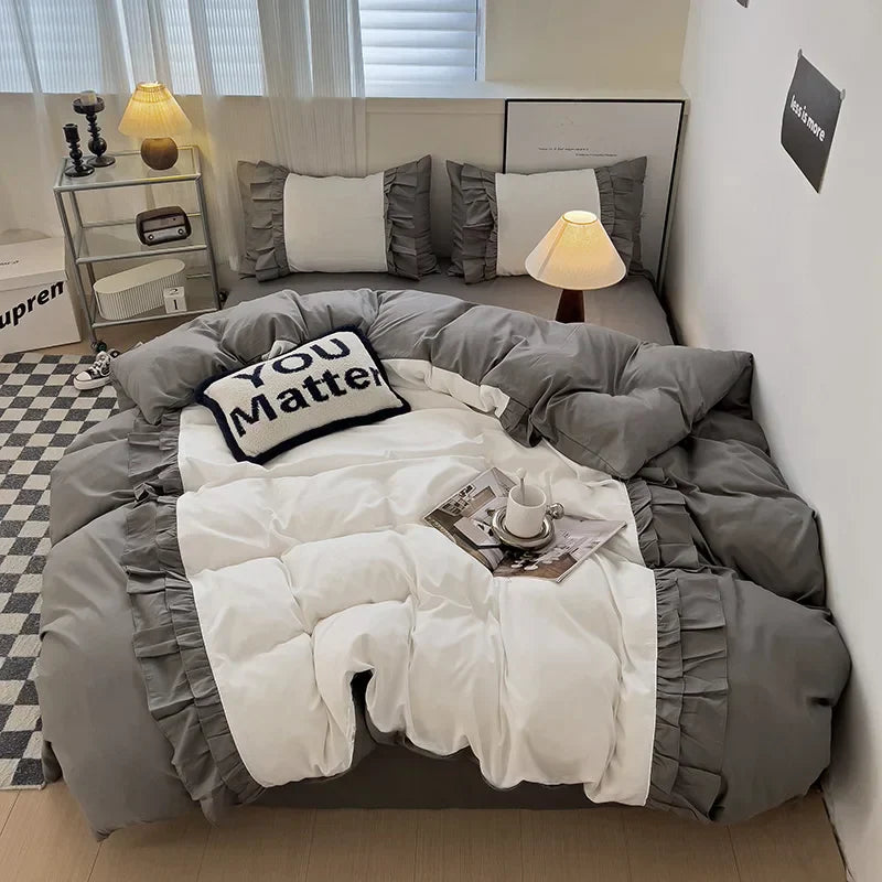 DecorBites™ Lace Patchwork Duvet Cover Set, Soft Microfiber, Full Queen Size Bed Linen Pillowcase
