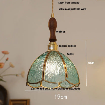 DecorBites™ LED Wood Walnut & Green Glass Pendant Light - Nordic Modern Style