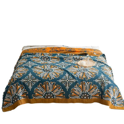 DecorBites™ Geometric Cotton Gauze Summer Blanket – Stylish Home Textile for Adults