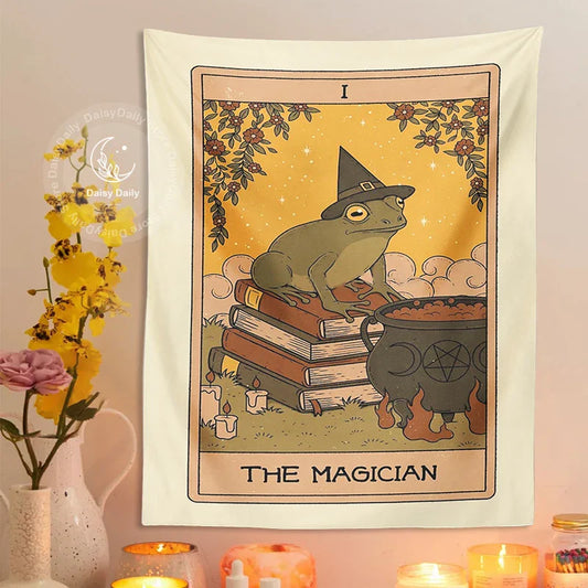 DecorBites™ Frog Magic Tarot Tapestry Wall Hanging: Vintage Psychedelic Hippie Aesthetic Decor