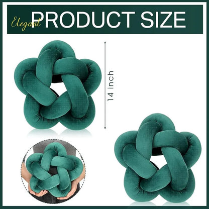 DecorBites™ Green Star Knotted Lumbar Cushion - Handmade Stuffed Throw Pillow
