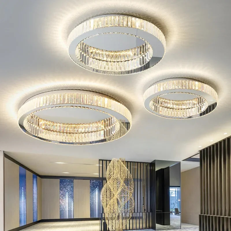 DecorBites™ Crystal Circle LED Ceiling Chandelier for Modern Living Room, Bedroom, and Study