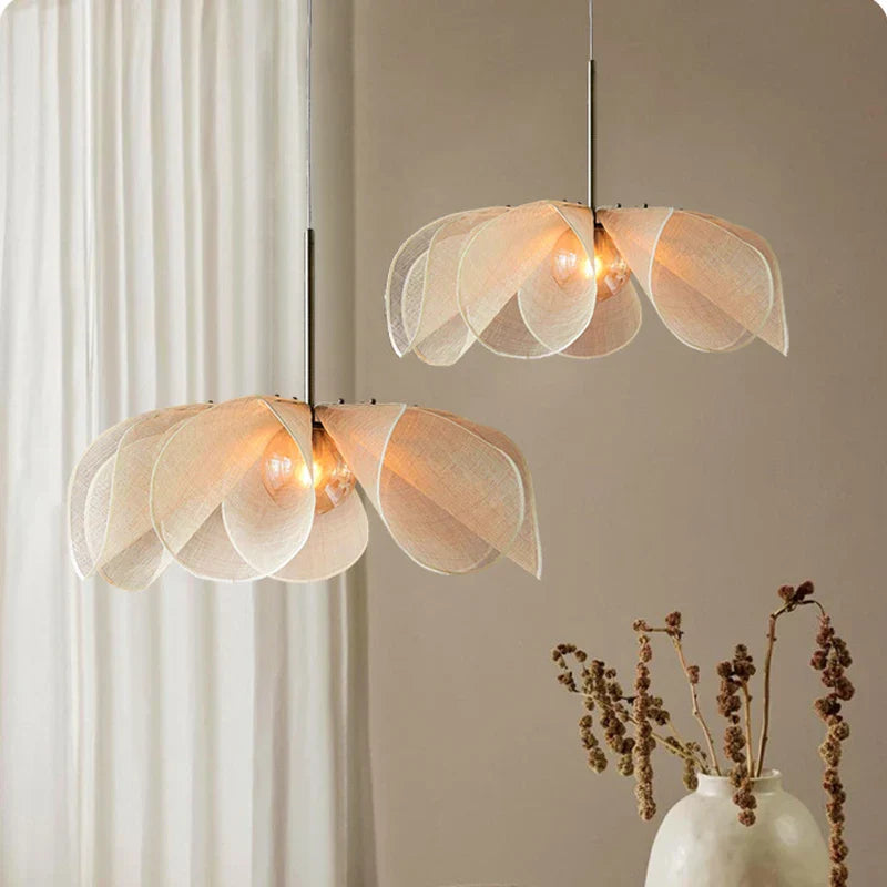 DecorBites™ Cream Fabric Flower Chandelier LED Dining Table Hanging Lamp