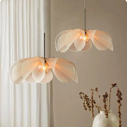 DecorBites™ Cream Fabric Flower Chandelier LED Dining Table Hanging Lamp