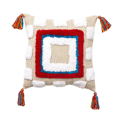 DecorBites™ Geometric Hand-Embroidered Tassel Pillowcase