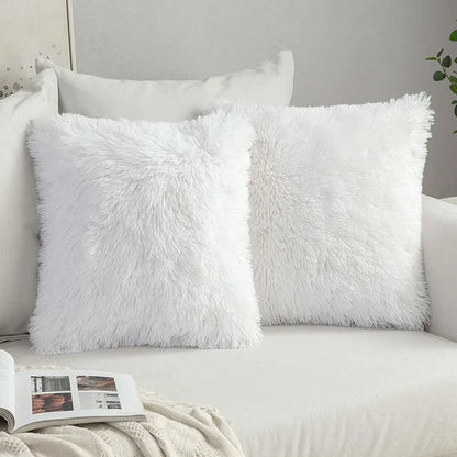 DecorBites™ Cozy Plush Fur Cushion Cover 43x43cm White Grey Sofa Decor Pillowcase