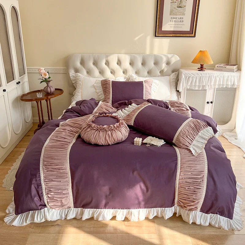 Cotton Ruffle Bedding Set Pleated 2M Bed Skirt
