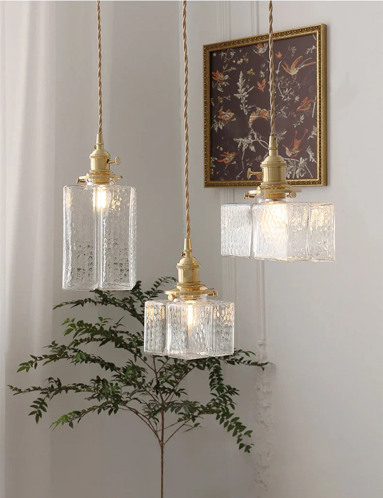 Vintage Green Glass Pendant Light With Brass Details