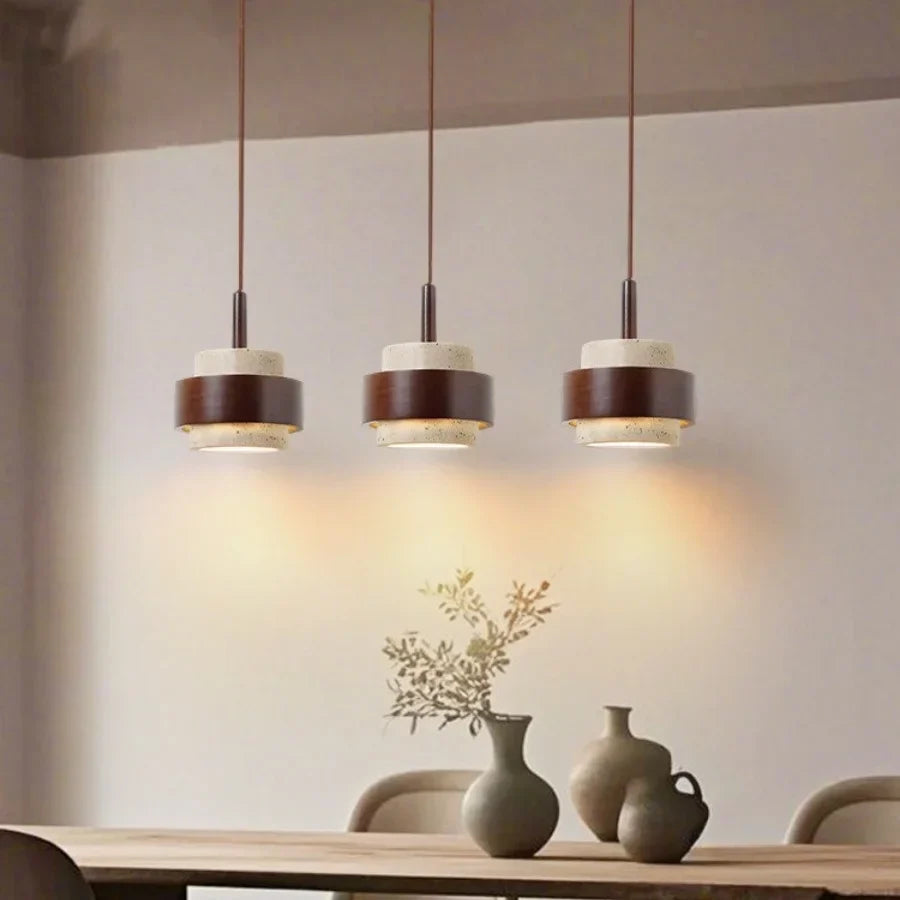 DecorBites™ LED Wood Pendant Light Fixture Wabi Sabi Hang Lamp for Living Room