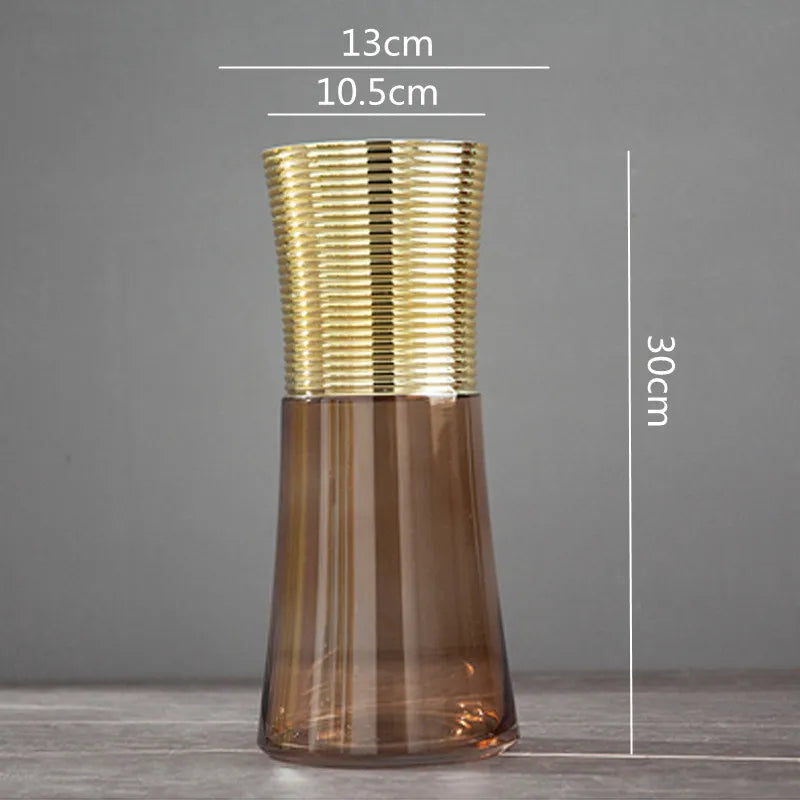 DecorBites™ Gold Metal Glass Vase: Round Transparent Terrarium for Home Decor & Flower Arrangement