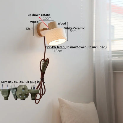 DecorBites™ LED Wall Lights Wood White Ceramic Rotate, Living Room Bedside Lamp