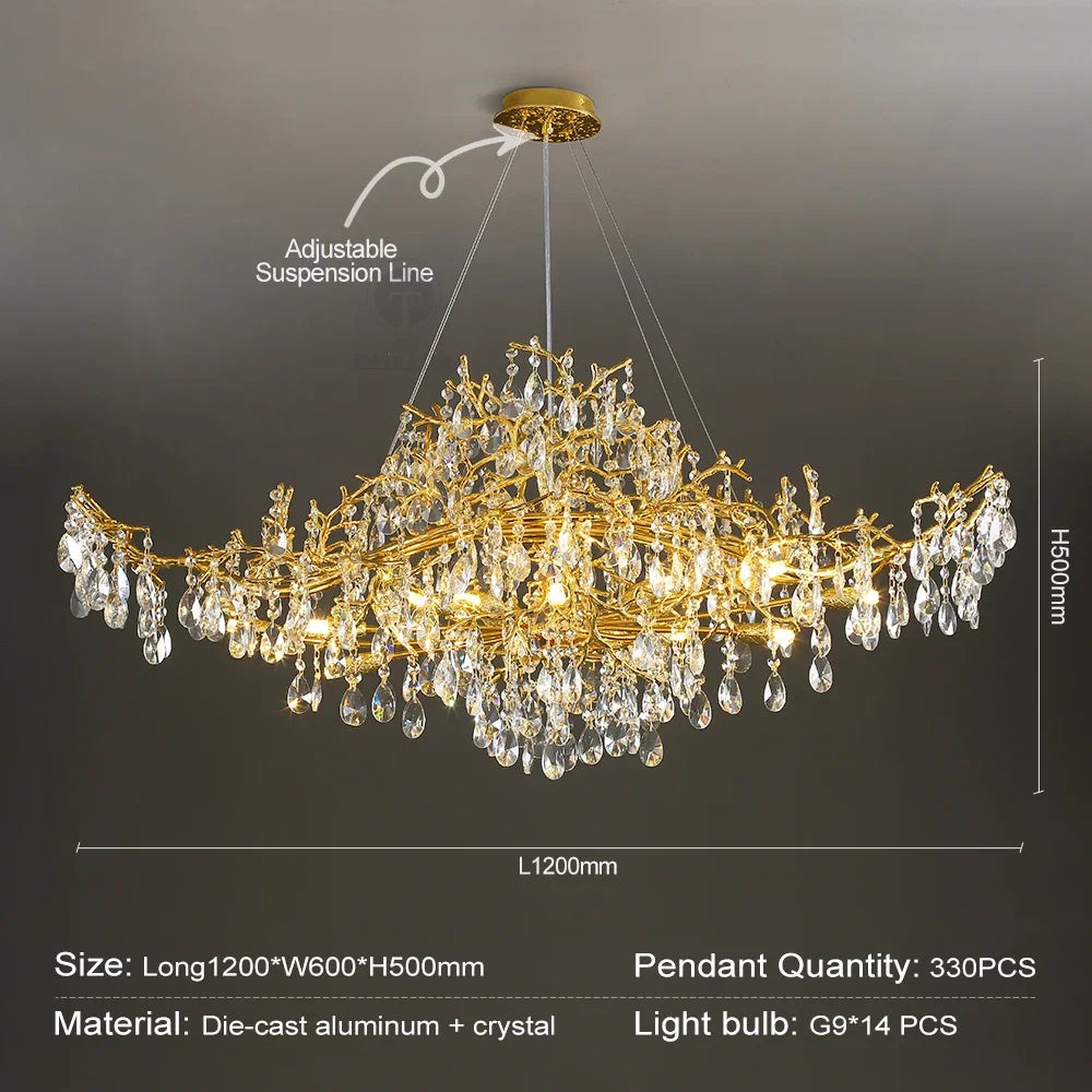 Golden Crystal Long Chandelier