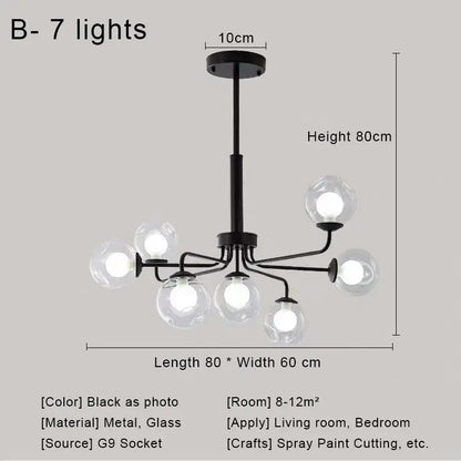DecorBites™ Glass Ball Pendant Chandelier for Living Room Bedroom Dining Room