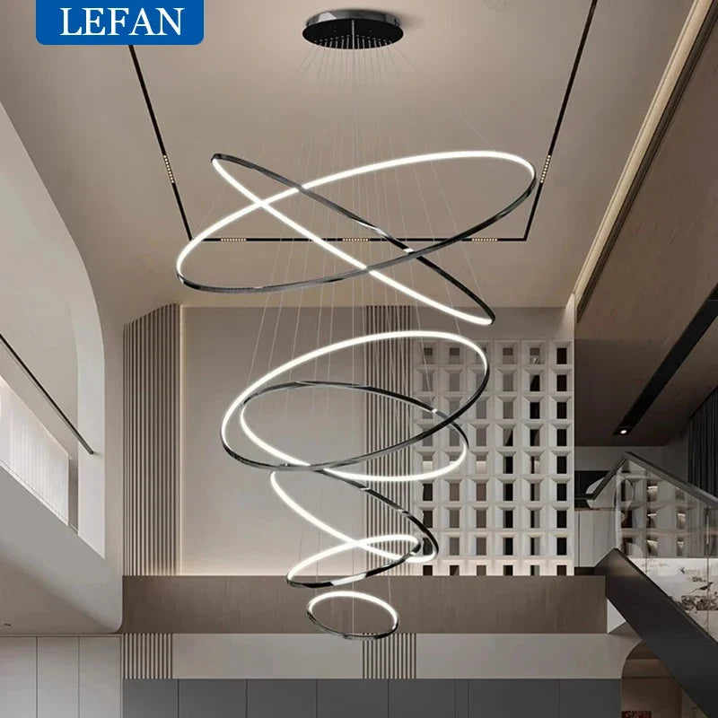 Modern Black Gold Aluminum Staircase Pendant Light