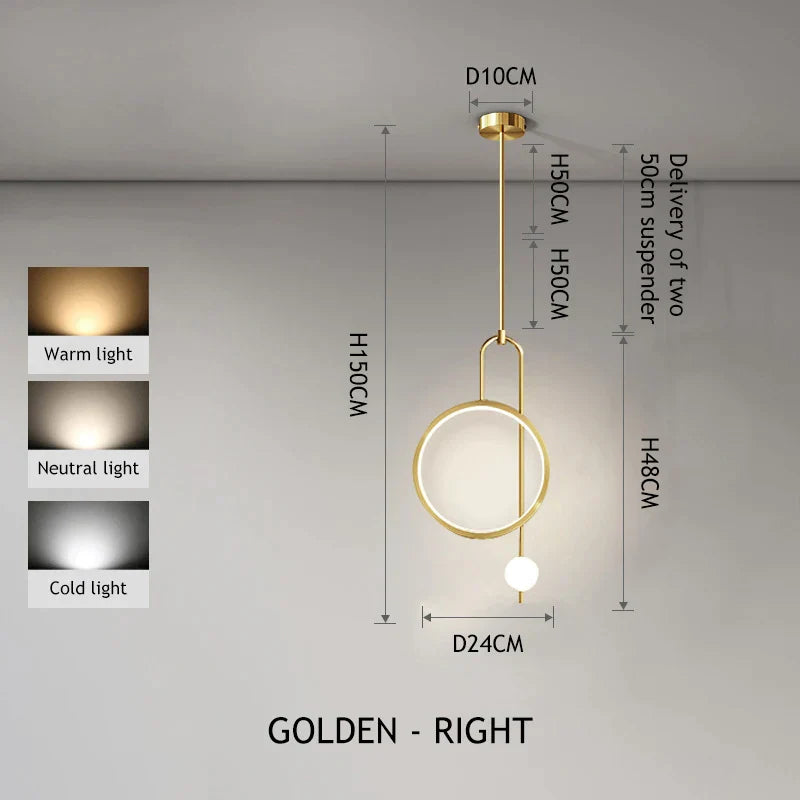 DecorBites™ Gold Black Ring Glass Ball LED Pendant Chandelier
