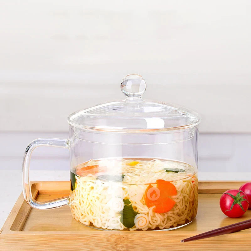 DecorBites™ Glass Salad Bowl with Lid, Large Capacity, Creative Design