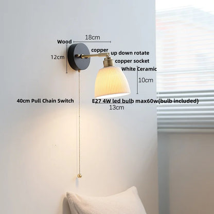 DecorBites™ Copper LED Wall Lights Pull Chain Switch Modern Bedside Lamp